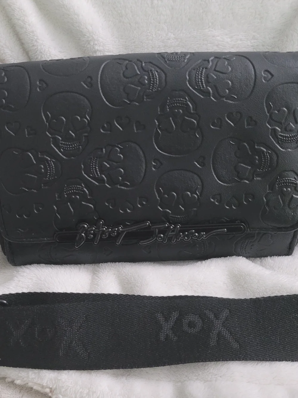 Betsey Johnson Black Embossed Skull Crossbody Bag